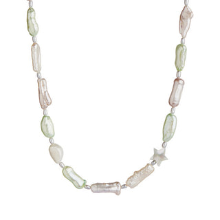 STINE A - BAROQUE PEARL NECKLACE WITH PINK, BEIGE & MINT GREEN MIX