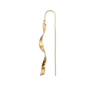 STINE A - Long Twisted Hammered Earring W/Chain - Gold