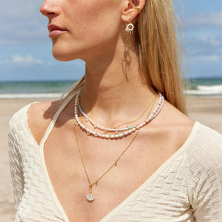 STINE A - Heavenly Pearl Dream Necklace W/Five Pendants Gold - Coral & Cool Mint