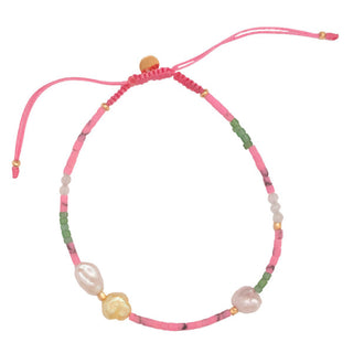 STINE A - Deep Sea Bracelet W/Fresh Pink & Dusty Green Stones & Pink Ribbon
