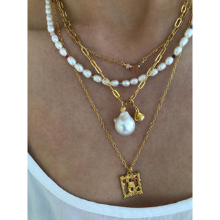 STINE A - WHITE PEARLS & CANDY STONES NECKLACE GOLD