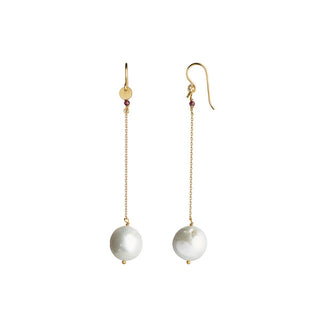 STINE A - DANGLING WHITE PEARL W/LONG CHAIN EARRING