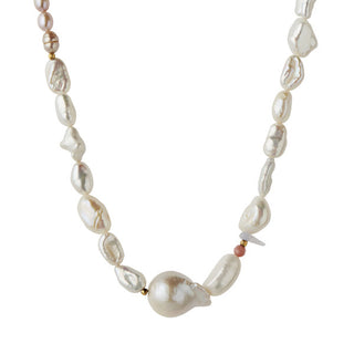STINE A - Chunky Glamour Pearl Necklace - White & Rose
